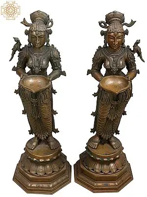 36" Large Deep Lakshmi Pair (Pavai Vilakku)