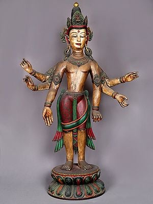 40" Large Wooden Lokeshvara (Amoghapasha)