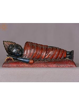 9" Wooden Sleeping Lord Buddha Figurine