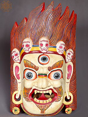 25" Wooden Bhairava Mask Sculpture