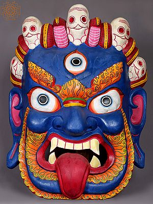 25" Wooden Bhairava Mask | Nepalese Wooden Statues