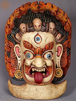25" Wooden White Bhairava Mask