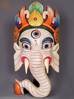 27" Wooden Lord Ganesha Mask | Aesthetic Nepalese Wooden Idols