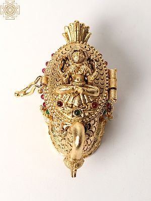 Goddess Lakshmi And Peacock Kumkum Box - Brass