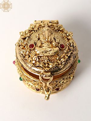 Brass Ganesha Sindoor Box With Colored Stone