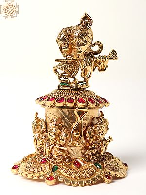 Radha Krishna Design Sindoor Box with Multicolor Stone Work