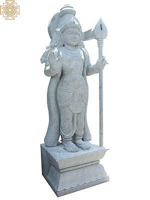 84" Large Standing Lord Karttikeya (Murugan) | Granite Stone Sculpture | Shipped by Sea Overseas
