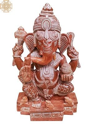 20" Red Serpentine Stone Idol Of Lord Ganapati