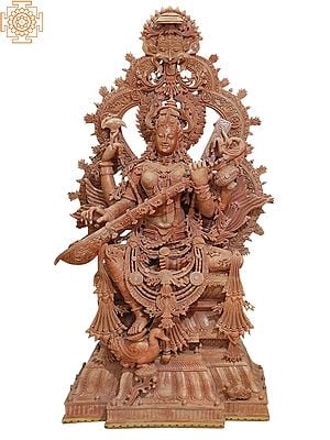 72" Large Superfine Carved Work Of Goddess Saraswati