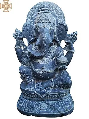 48" Black Stone Ganesha On Aasana