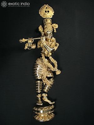 Lord Krishna Standing Wall Hanging Brass Sculpture