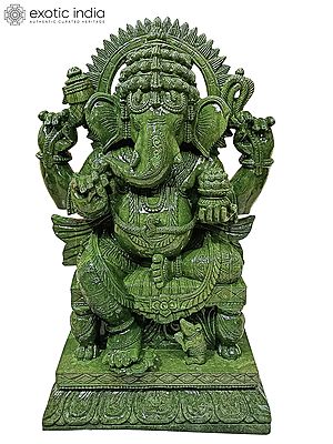 24'' Beautiful Ganesha Idol In Green Stone
