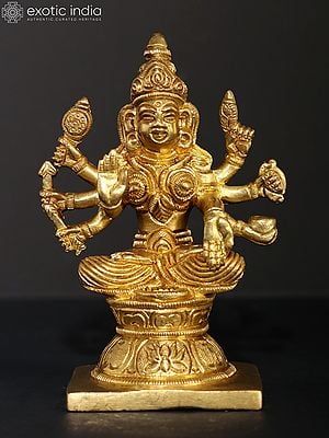 5" Veera/Dhairya Lakshmi - Goddess Who Bestows Valour During Battles | Brass Statue
