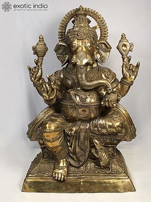 61" Large Chaturbhuja Lord Ganesha | Brass Statue