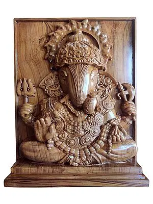Wooden Dagdusheth Halwai Wall Hanging Panel