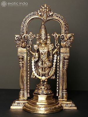 13" Standing Tirupati Balaji (Venkateshvara) with Kirtimukha Arch | Brass Statue