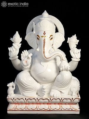 51" Super Large Lord Ganapati in White Marble | Shipped by Sea Overseas