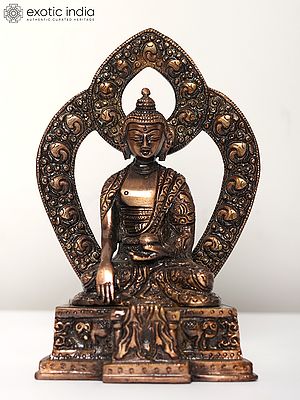 7" Bhimisparsha Buddha Seated on Throne | Electroplated Brass Statue