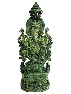 36" Lord Ganesha Idol In Green Stone | Green Stone Statue