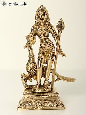6" Standing Lord Karttikeya (Murugan) Brass Statue