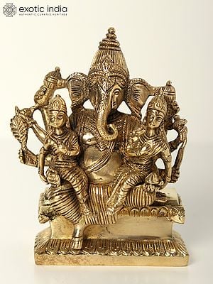 5" Small Lord Ganesha with Riddhi Siddhi | Brass Statue