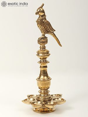 10" Seven Wicks Parrot Lamp in Brass