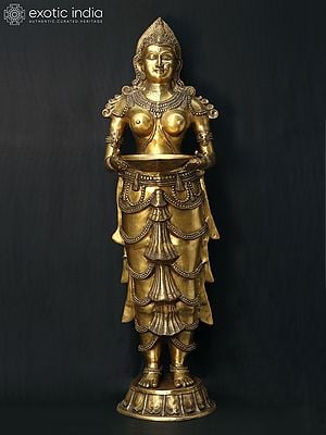 73" Super Large Standing Deep Lakshmi (Paavai Vilakku) | Brass Statue