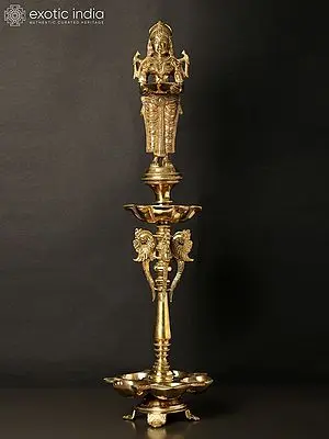 26" Eleven Wicks Deep Lakshmi Lamp in Brass