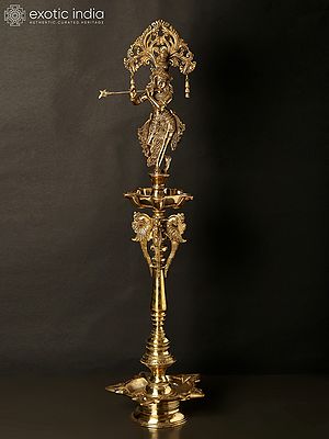 29" Brass Ten Wicks Lord Krishna Designer Lamp