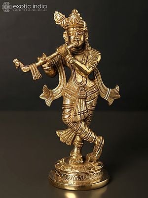 6" Lord Krishna Playing Flute | Brass Statue