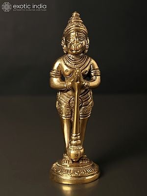 5" Small Standing Lord Hanuman Brass Statue in Namaskar Mudra