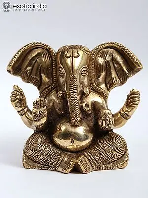 3" Small Large Ears Lord Ganesha Brass Statue