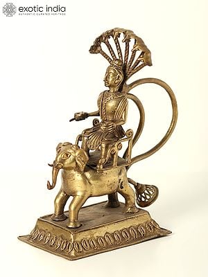 8" Lord Indra on Airavat | Dhokra Art | Brass Statue