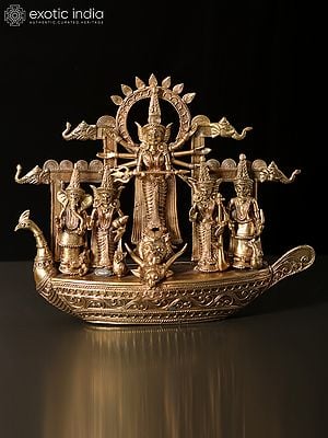 11" Tribal Goddess Durga Parivar | Brass Statue | Dhokra Art