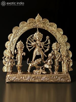 10" Goddess Mahishasur Mardini | Tribal Brass Statue | Dhokra Art