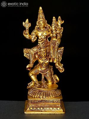 5" Small Lord Vishnu with Goddess Lakshmi Seated on Garuda