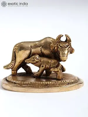 2" Small Cow and Calf Brass Statue