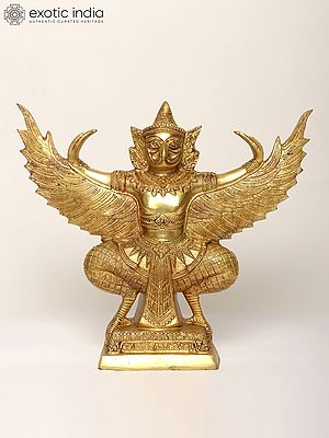 Lord Vishnu's Vahana: 14" Brass Garuda Sculpture