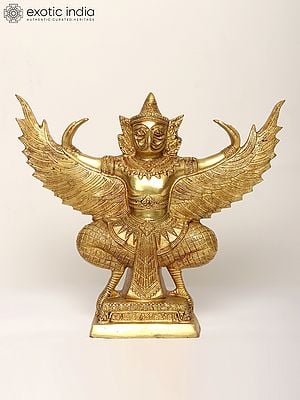 14" Garuda Brass Statue - Vahana of Lord Vishnu