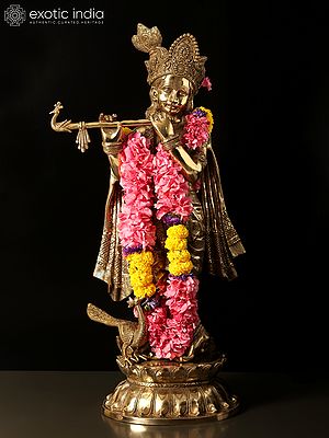 31" Lord Krishna Playing Flute | Brass Statue