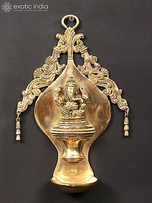 10" Lord Ganesha Wall Hanging Diya (Lamp) in Brass