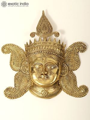 8" Tribal Goddess Durga Wall Hanging Mask in Brass