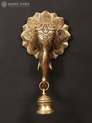 8" Elephant Design Wall Hanging Bell in Brass