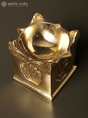 3" Small Designer Brass Diya with Auspicious Hindu Symbols