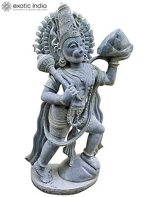 48" Lord Hanuman With Sanjeevani Mountain | Black Stone
