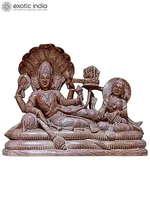 18" Lord Vishnu'S Statue With Goddess Lakshmi | Red Marble