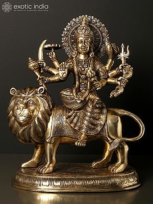 14" Durga Maa Brass Statue - Goddess of Strength and Protection