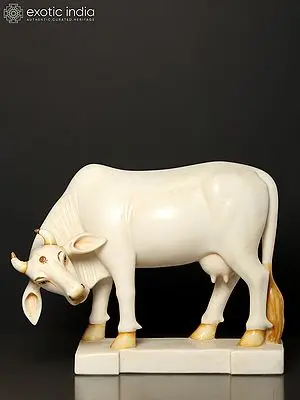 16" Krishna's Cow | White Marble Statue