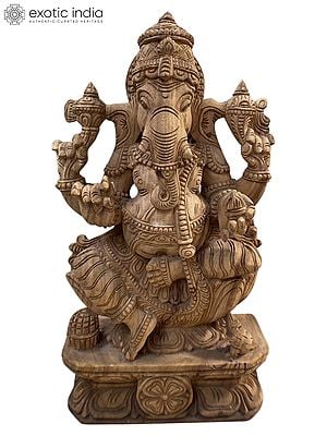 18" Seated Ganesha Idol Of Wood