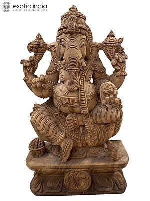 18" Wood Statue Of Lord Ganesha